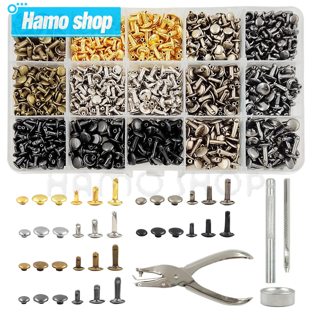 240Pcs Double Cap Rivets Studs Metal for Leather Craft Bag Repair