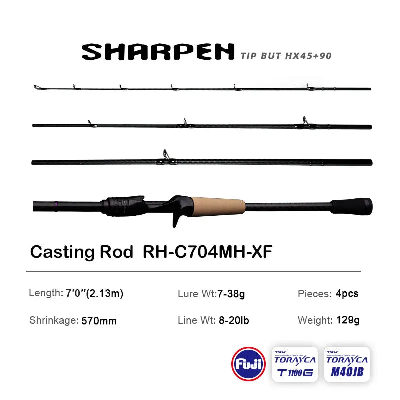 PURELURE SHARPEN Travel Rod XF/MF Action Spinning Casting Rod w/ FUJI Parts