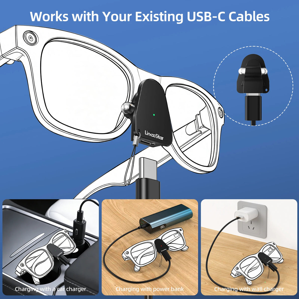 Charger Adapter for Ray-Ban Meta Glasses USB C Dock for Wayfarer