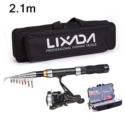 Lixada 2.1m 2.3 m Telescopic Fishing Rod Reel Combo Full Kit Carbon Fiber Rod Pole Spinning Reel Fishing Bag Case Pesca Gear Set-EXPROTAS