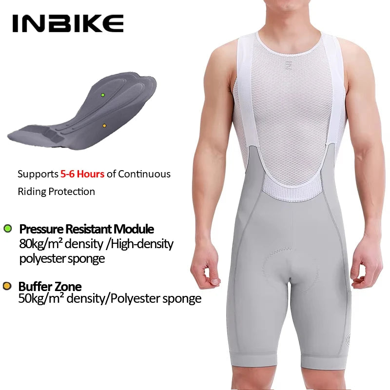 High Waist Cycling Bib Shorts INBIKE Mens Breathable MTB Road Bike Pockets