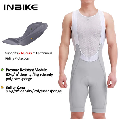 High Waist Cycling Bib Shorts INBIKE Mens Breathable MTB Road Bike Pockets