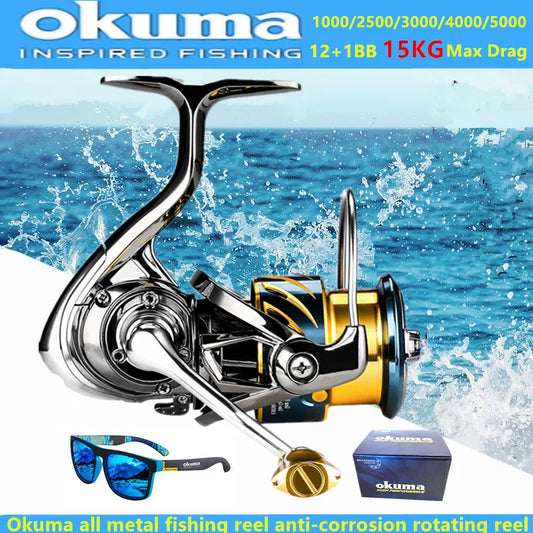 Okuma Fishing Reel 12+1BB Max Drag 15KG Spinning Reel 1000-5000 Size