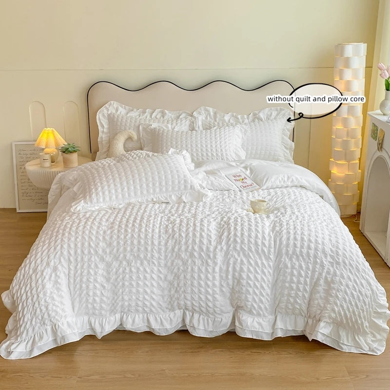3pcs Duvet Cover Bedding Set Korean Lace Seersucker Pillowcase Without Core