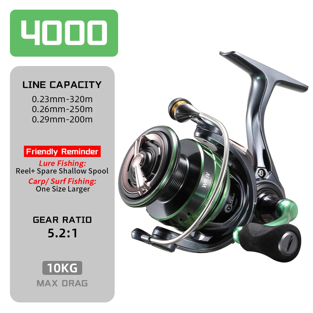 SeaKnight WRIV Spinning Reel 5.2:1 Ultra Smooth 10BB Lightweight One-Piece Handle