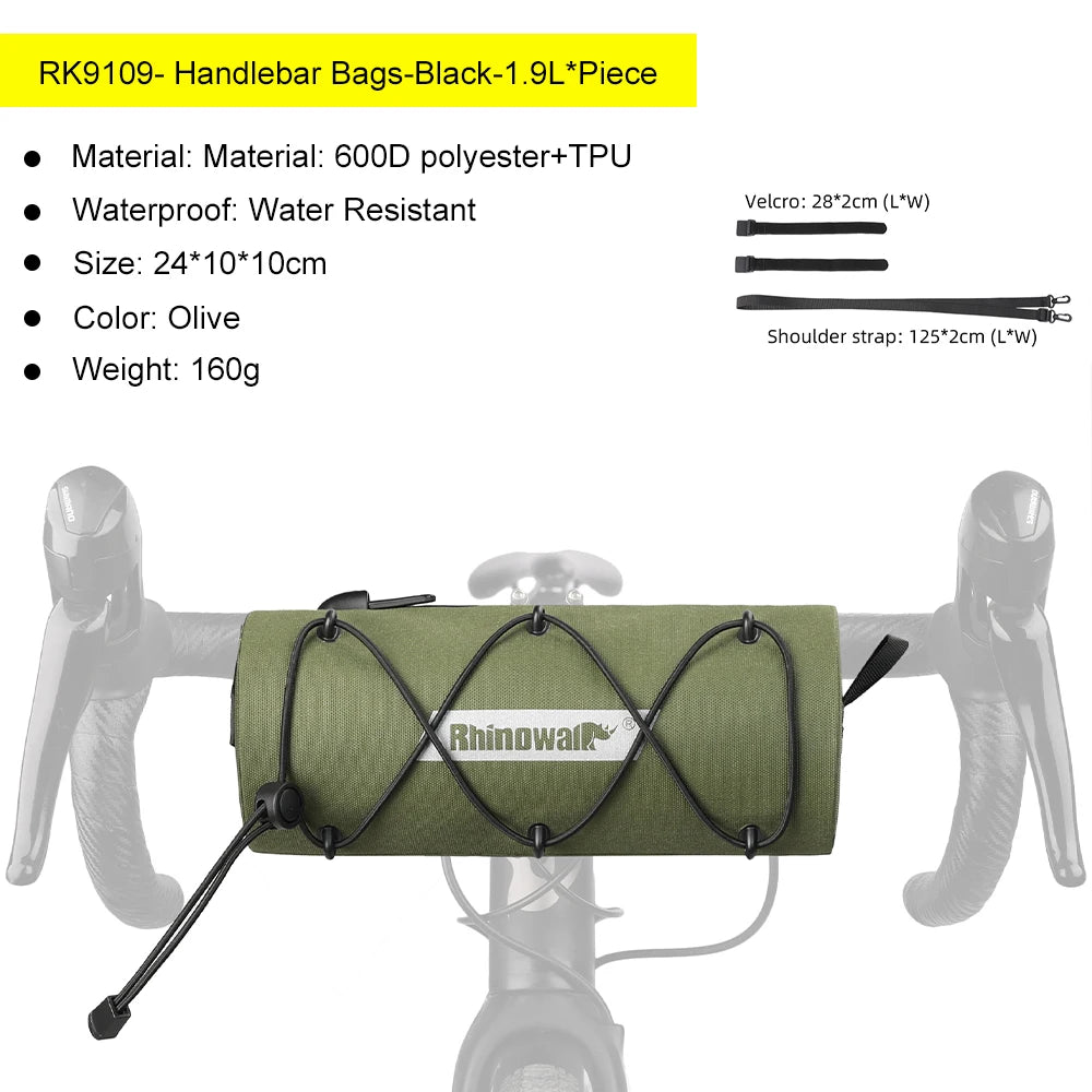 Rhinowalk 1.9L Waterproof Handlebar Bag Front Tube Road Cycling Bike Pannier Pack