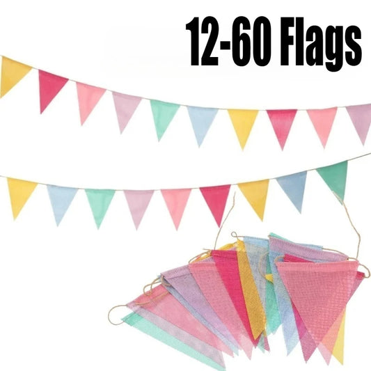 Colorful Rainbow Pennant 12PCS 4M Birthday Wedding Party Banners Decor