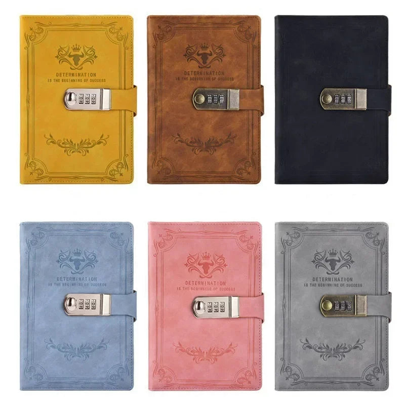 A5 Retro Password Book with Lock 200 Pages Diary Notepad Journal Ledger