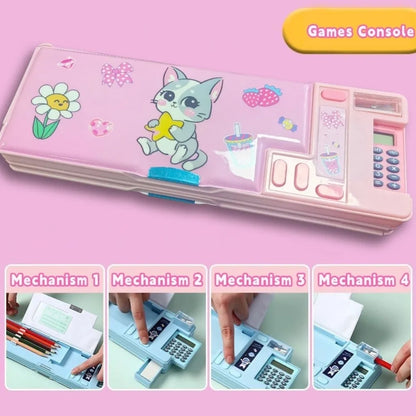 Double Layer Pencil Case with Calculator Sharpener Storage Box for School