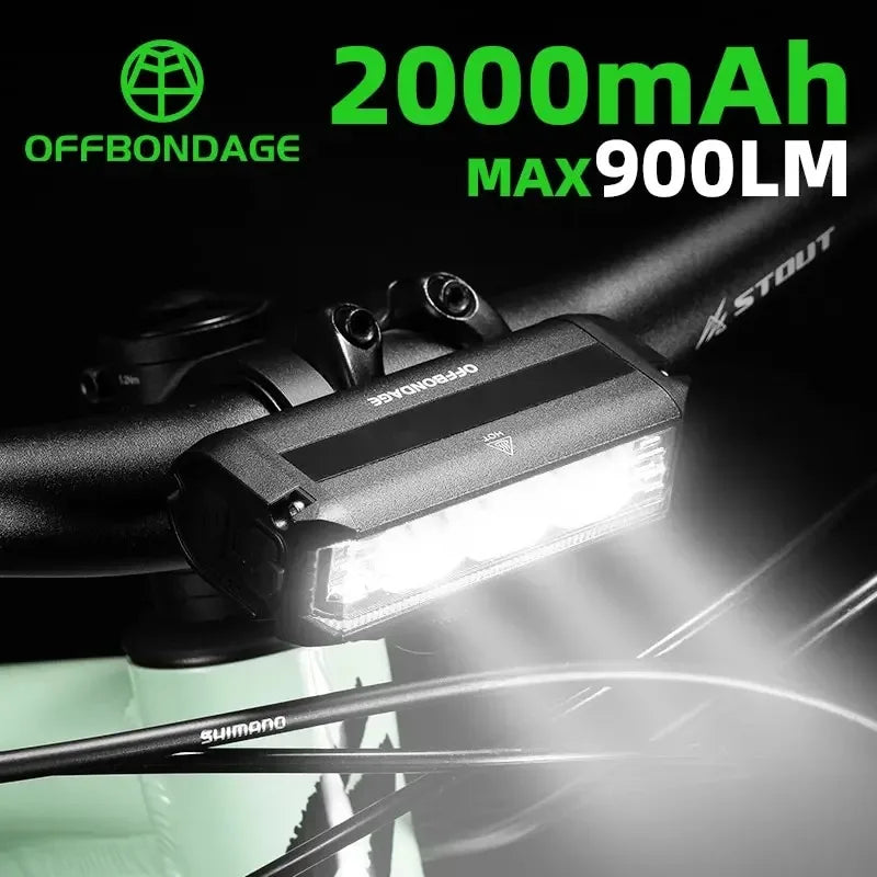 Offbondage Bicycle Light Front 900Lumen USB Rechargeable Waterproof Flashlight