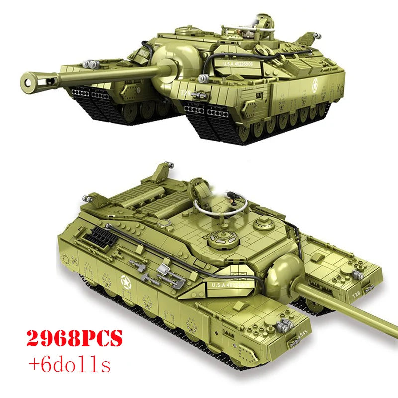 WW2 US T28 Super Heavy Tank Building Blocks Military Brick Model Toy Set