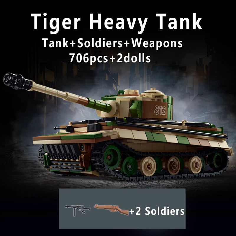 WW2 German King Tiger Heavy Tank Building Blocks Military Brick Model Toy Set