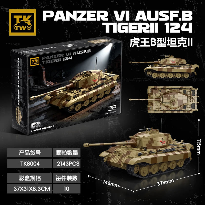 TK8004 King Tiger Panzer VI Ausf B Heavy Tank Building Blocks 2143pcs