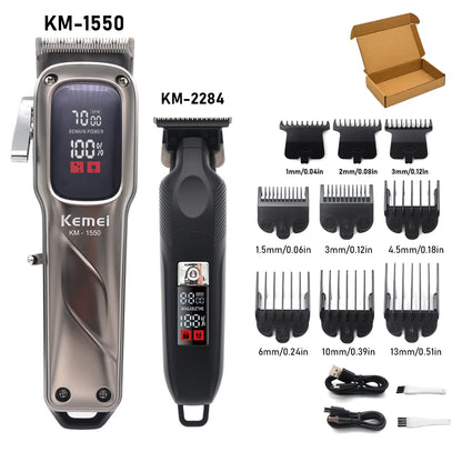 Kemei Cordless Hair Clipper Professional Trimmer USB LED Low Noise Cutting