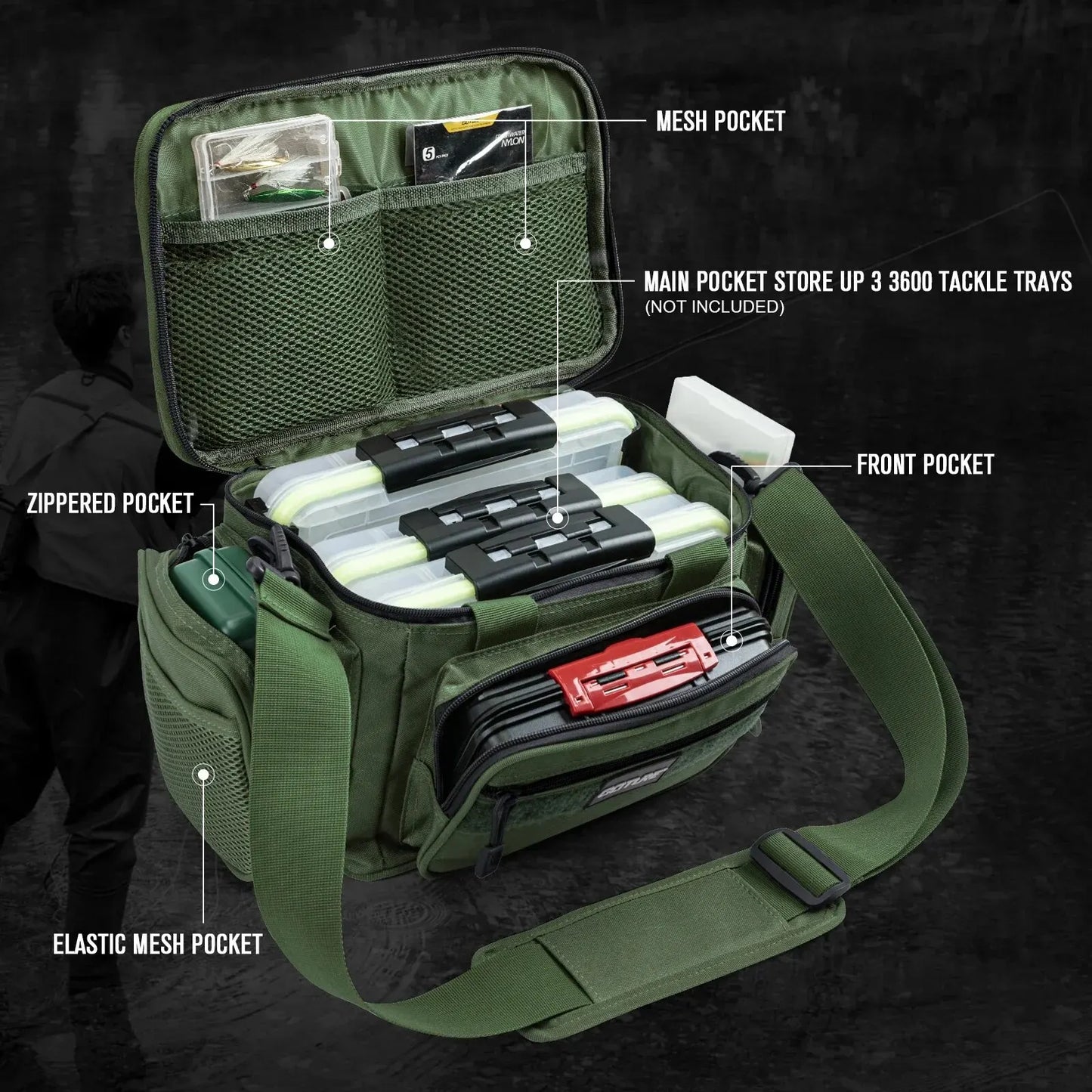 Fishing Tackle Bag Large Capacity Backpack 600D Oxford Waterproof Camping