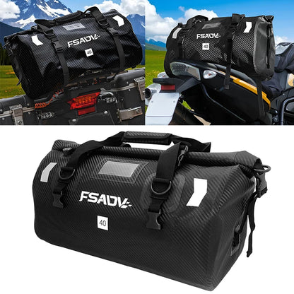 Carbon Black Motorcycle Tail Bag Waterproof 40L 66L Luggage Seat Travel Backpack