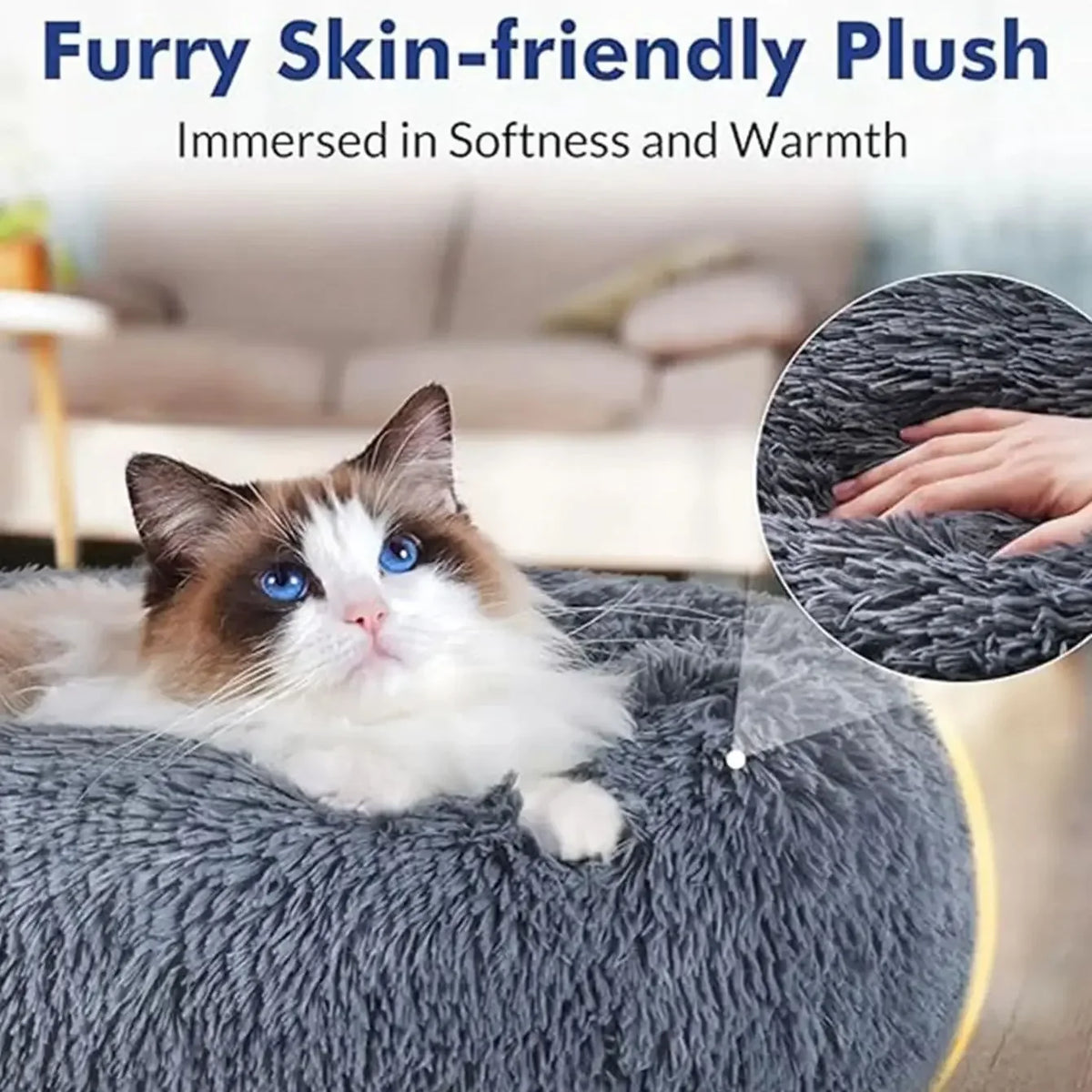 40-90cm Cat Bed Plush Round Soft Warm Cushion for Dog Pet Winter Sleeping