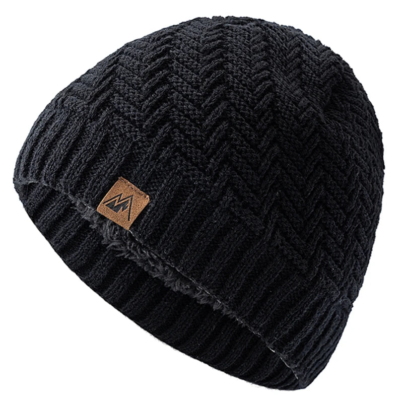 Unisex Peak Label Winter Hat Fur-Lined Knitted Beanie Warm Outdoor Sports Cap - EXPROTAS