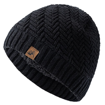 Unisex Peak Label Winter Hat Fur-Lined Knitted Beanie Warm Outdoor Sports Cap - EXPROTAS