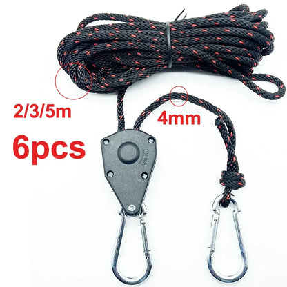 6Pcs Tie Down Rope Camping Tent Tightener Pulley Ratchet Awning Hook