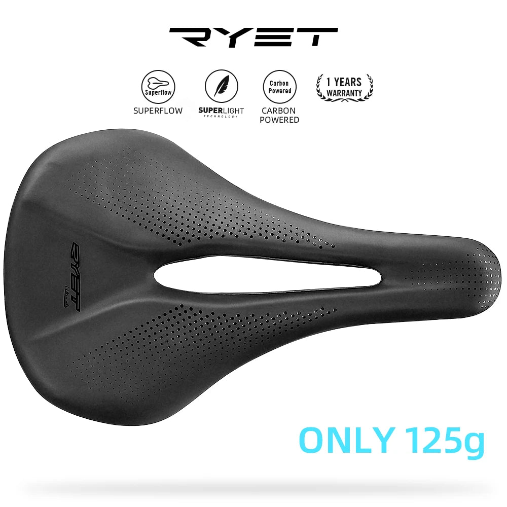 RYET Carbon Fiber Saddle 142mm 125g Super Light PU Soft Seat for Road MTB Bike