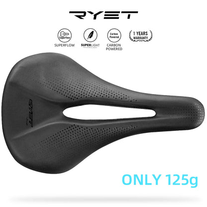 RYET Carbon Fiber Saddle 142mm 125g Super Light PU Soft Seat for Road MTB Bike
