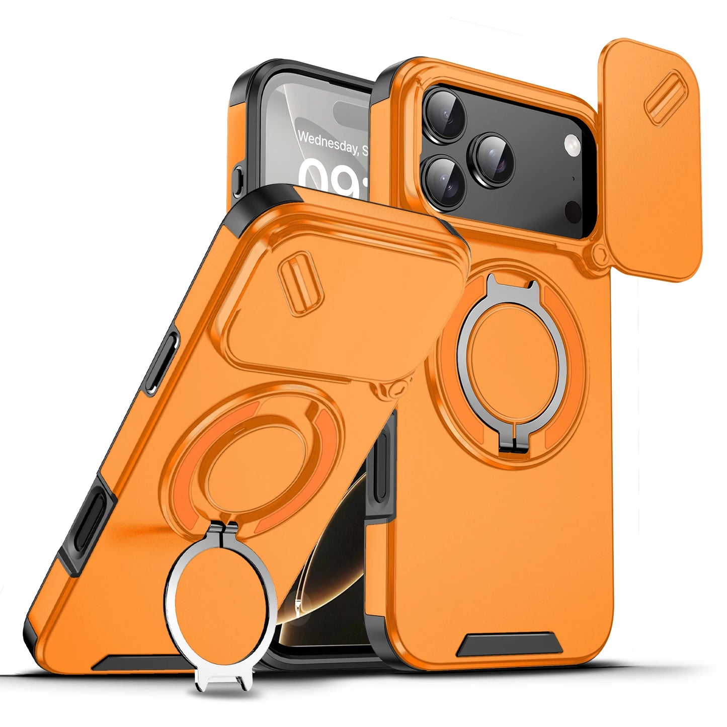 iPhone 11-17 Air Pro Max MagSafe Ring Stand Case Slide Camera Cover