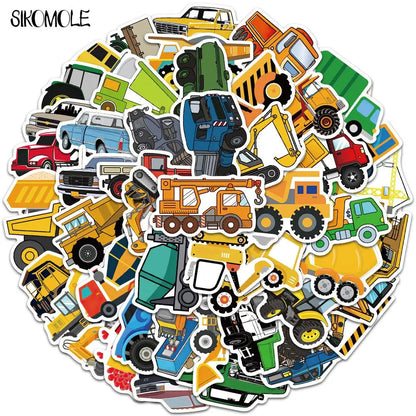 50PCS Cartoon Car Truck Stickers Kawaii DIY Skateboard Decals Kids Toys