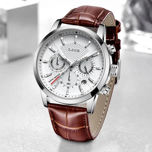 LIGE Watches Men 2024 Top Brand Luxury Casual Leather Quartz Men Watch Man Business Clock Male Sport Waterproof Date Chronograph-EXPROTAS
