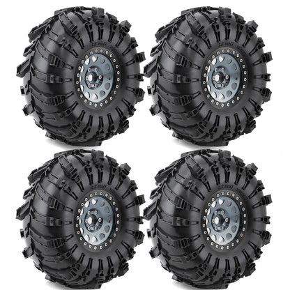 4pcs 2.2 Beadlock Wheels & Rubber Tires Set for 1/10 RC Crawler TRX4 SCX10 D90
