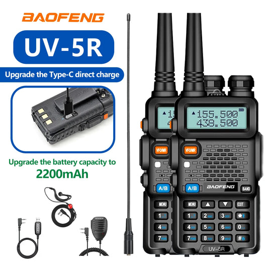 2PCS Baofeng Walkie Talkie UV-5R Dual Band Long Range 2200mAh Radio