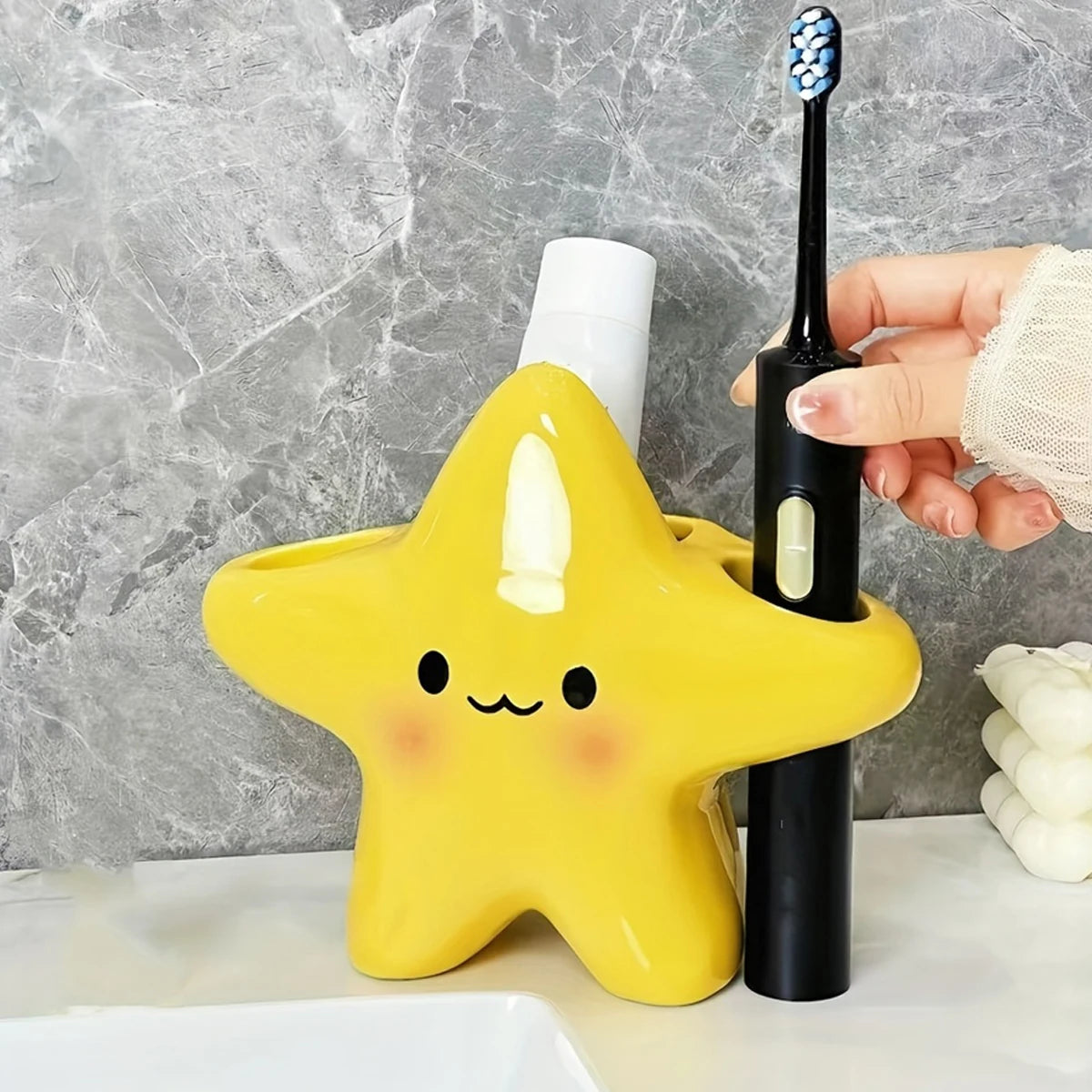 Cute Star-shaped Toothbrush Holder Freestanding Bathroom Organizer Storage