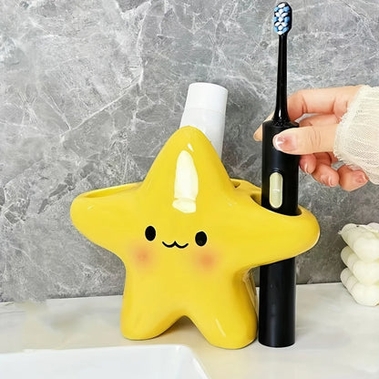 Cute Star-shaped Toothbrush Holder Freestanding Bathroom Organizer Storage