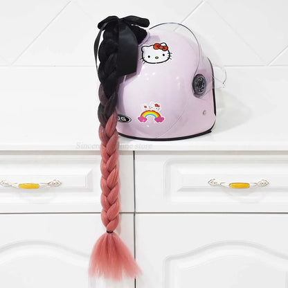Motorcycle Helmet Braids Wig for Women Ponytail Hair Curly Pigtail Decor