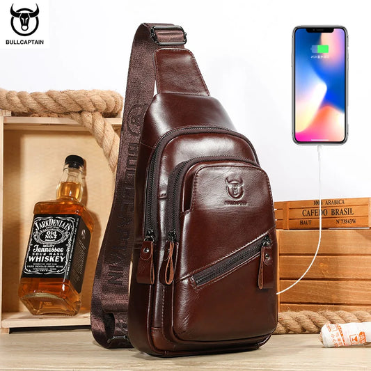 BULLCAPTAIN 2023 Men’s Leather Chest Bag Large Capacity Messenger XB127