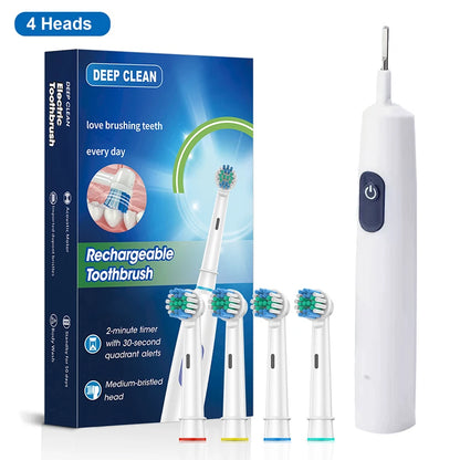 Electric Toothbrush Rechargeable Brush Rotating 8 Heads USB Timer Adults