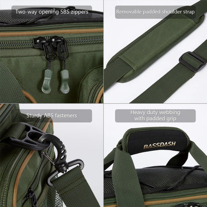 Fishing Shoulder Bag BASSDASH Water Resistant Tackle Pack with Rain Cover