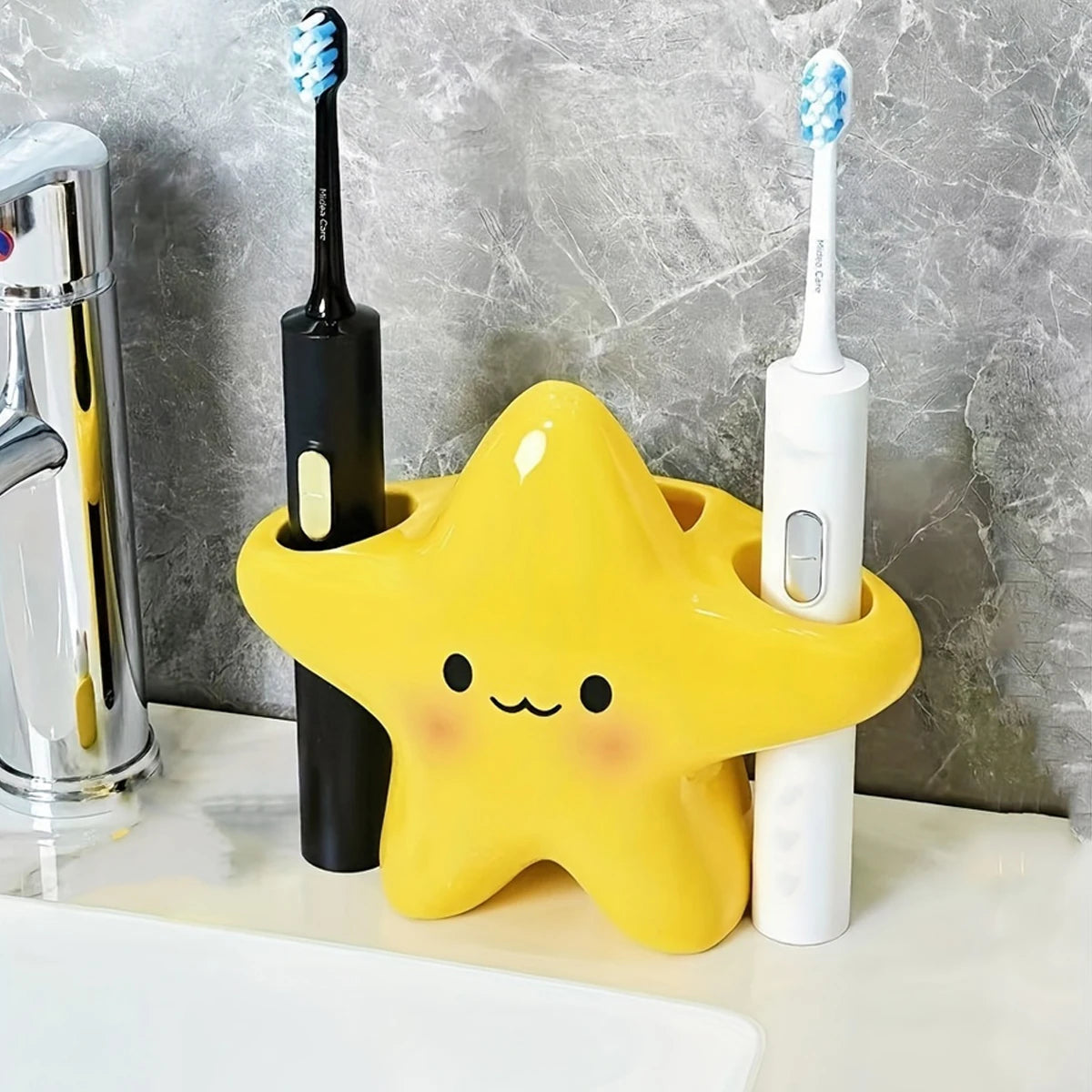 Cute Star-shaped Toothbrush Holder Freestanding Bathroom Organizer Storage