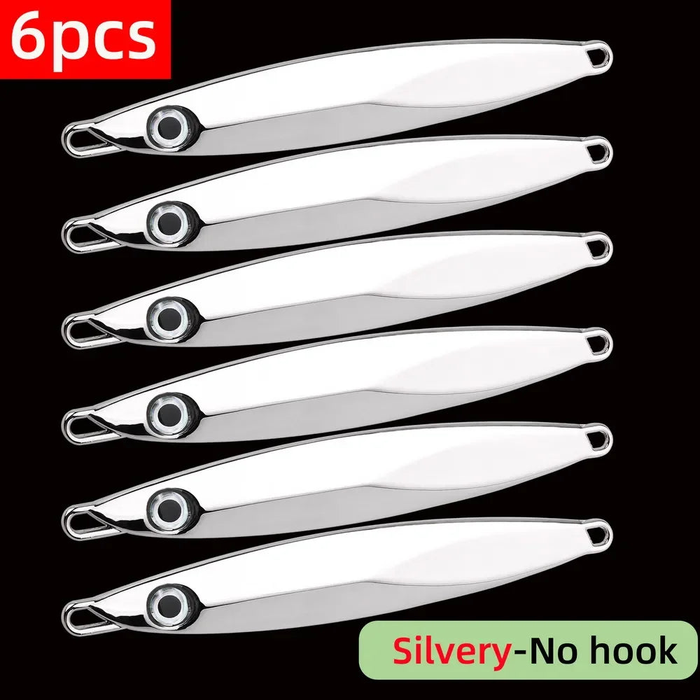 6pcs Long Casting Metal Jig, Sea Fishing Lure, Electroplated Hard Bait, Fishing Accessories Jigging Lure For Saltwater 10g-80g