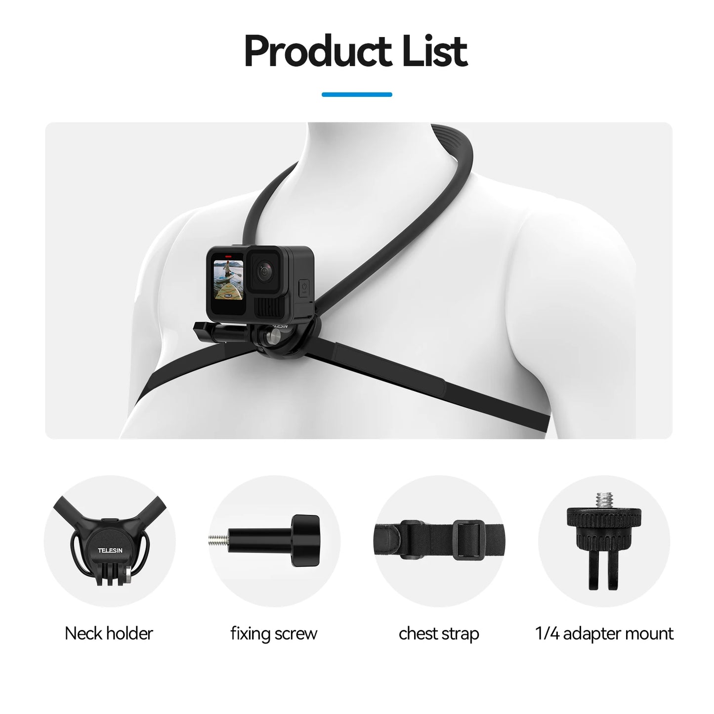 TELESIN Neck Mount Holder for Phone GoPro Insta360 DJI Action Camera 2-in-1