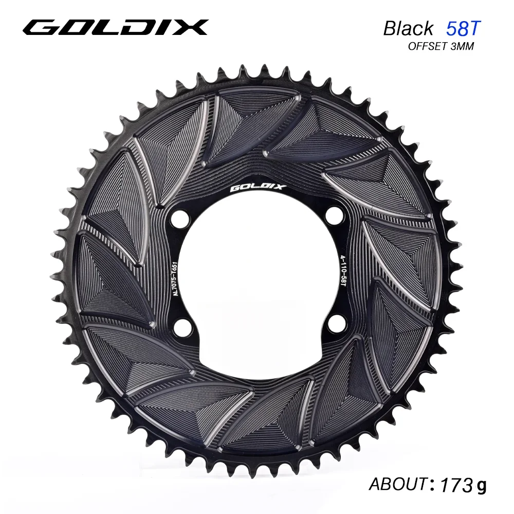 GOLDIX 110BCD AERO Chainring 3mm Offset 4-Bolt for Shimano R7000 R7100 R8100