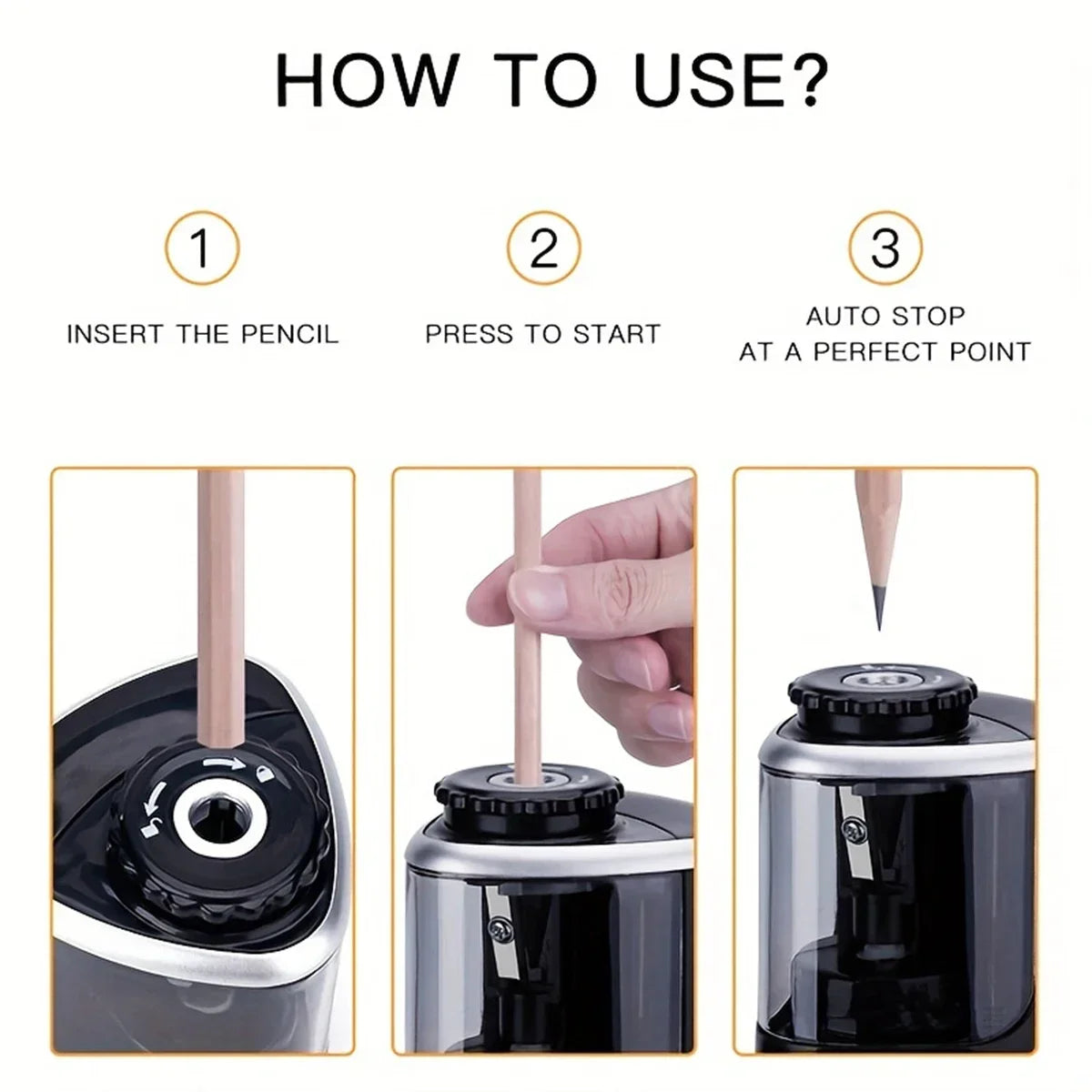 Desktop Automatic Pencil Sharpener Electric for 6-8mm Pencils School Office