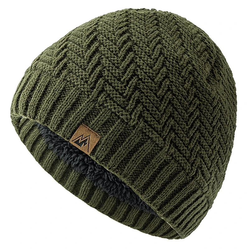 Unisex Peak Label Winter Hat Fur-Lined Knitted Beanie Warm Outdoor Sports Cap - EXPROTAS