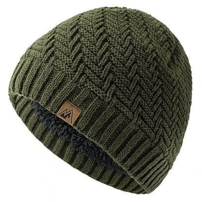 Unisex Peak Label Winter Hat Fur-Lined Knitted Beanie Warm Outdoor Sports Cap - EXPROTAS