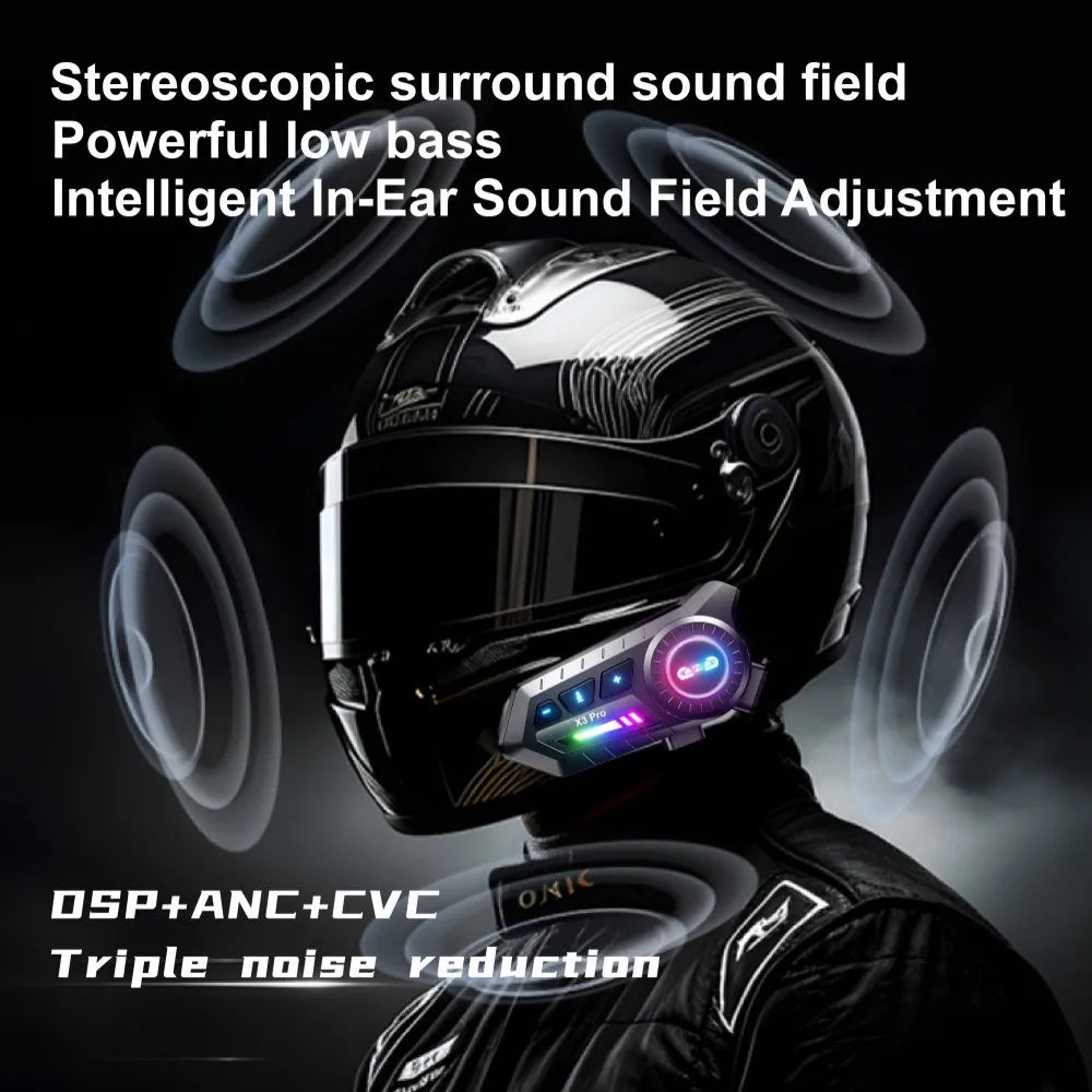 Motorcycle Helmet Bluetooth Headset X3 Pro 1000m 2-Rider Intercom IPX6