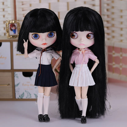 ICY DBS Blythe Doll Black Hair Joint Body Glossy Matte Face DIY Dress Up