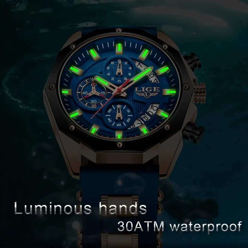LIGE Fashion Men Watches Top Brand Luxury Silicone Sport Watch Men Quartz Date Clock Waterproof Wristwatch Chronograph Clock Man-EXPROTAS