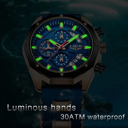 LIGE Fashion Men Watches Top Brand Luxury Silicone Sport Watch Men Quartz Date Clock Waterproof Wristwatch Chronograph Clock Man-EXPROTAS