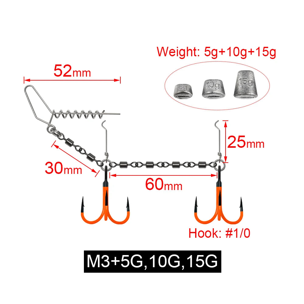 Uv-Active Fishing Hook Soft Bait Swimbait Rolling Swivel Rig #1 #1/0 #2/0