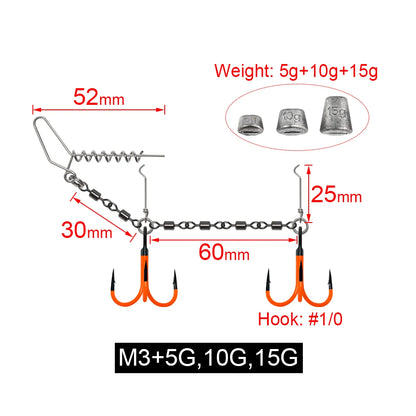 Uv-Active Fishing Hook Soft Bait Swimbait Rolling Swivel Rig #1 #1/0 #2/0